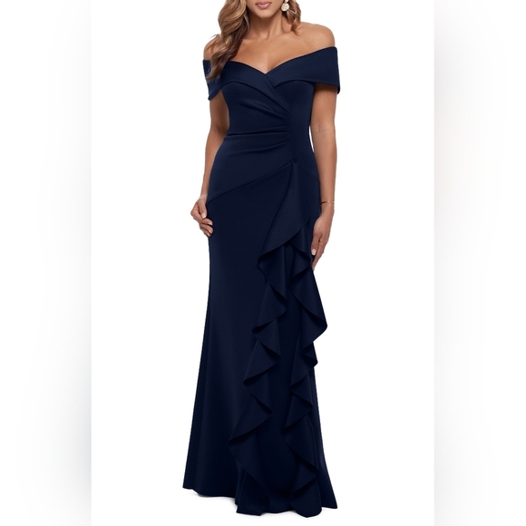 Xscape Dresses & Skirts - NWT Xscape Ava Off The Shoulder Side Ruffle size 10